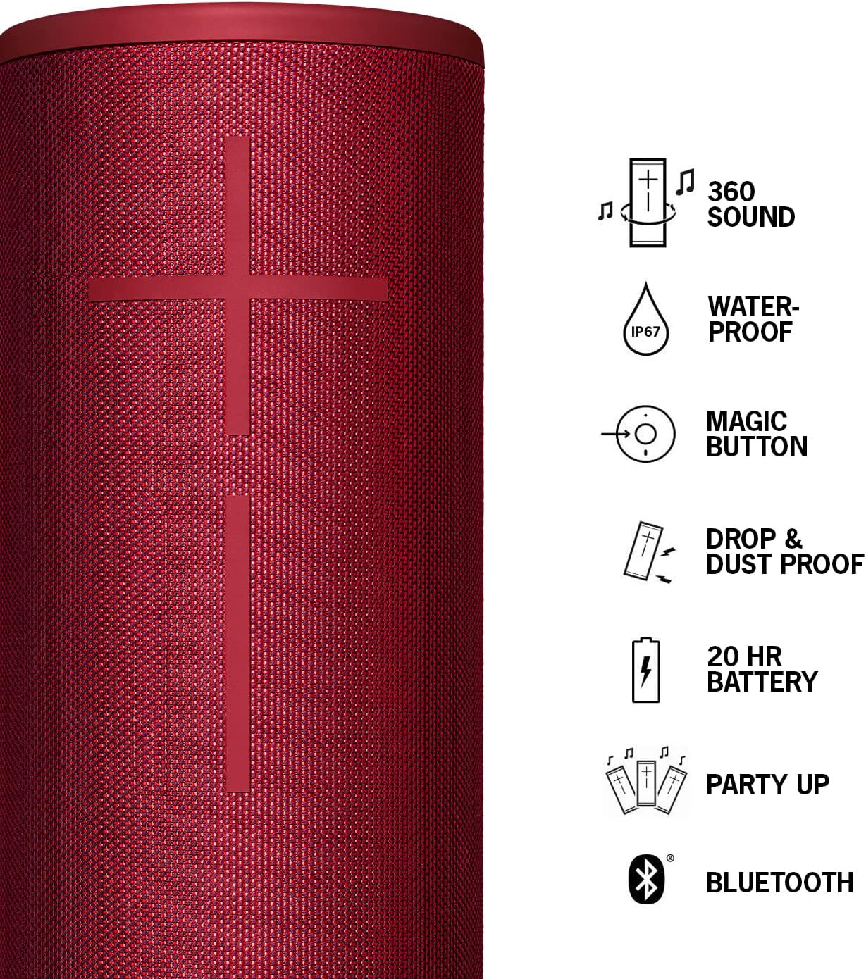 Ultimate Ears Megaboom 3 Portable Wireless Bluetooth Speaker (Powerful Sound + Thundering Bass, Bluetooth, Magic Button, Waterproof, Battery 20 Hours) - Sunset Red