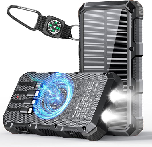 Sonkraglaaier Kragbank 49800mAh Koordlose Laaier QC 3.0 Vinniglaaiende Kragbank 8 Uitsette 4 Insette Sonkrag Draagbare Laaier Versoenbaar met Alle Mobiele Toestelle, SOS/Stroboskoop/Sterk Flitsligte (Swart)