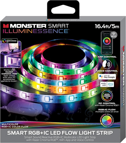 Monster 16.4ft Smart Music Sync and Multi-Color Color Flow LED Light Strip with Fun Modes, Indoor Use, Xtreme Easy Use