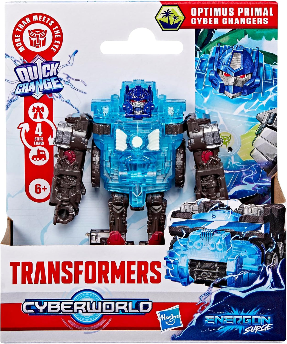 Transformers CYBERWORLD Optimus Primal Cyber Changers Energon Surge 4-Inch Action Figure Quick Change to Truck Mode Robot Toys (Kids 6+)