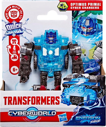 Transformers CYBERWORLD Optimus Primal Cyber Changers Energon Surge 4-Inch Action Figure Quick Change to Truck Mode Robot Toys (Kids 6+)