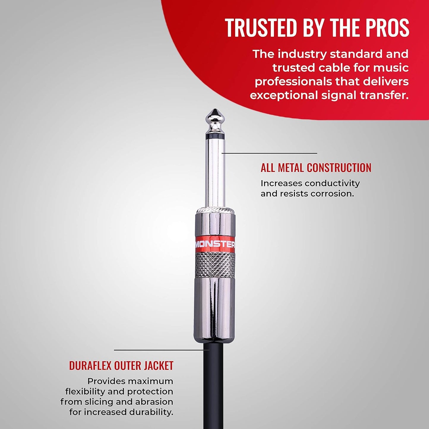 Monster Prolink Classic Speaker Cable - 6FT Straight to Straight Instrument Cable - 1/4-Inch Plugs - Guitar Cord w/Superior Signal Transfer, Noise Reduction, Duraflex Outer Jacket