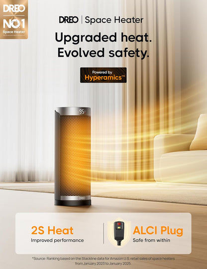 Ruimteverwarmer Binne, 70°Ossillerend, 5 Modusse, Afstandbeheer vir Huis Slaapkamer, 12H Aanskakeltydhouer, met ALCI Veiligheidsproppie