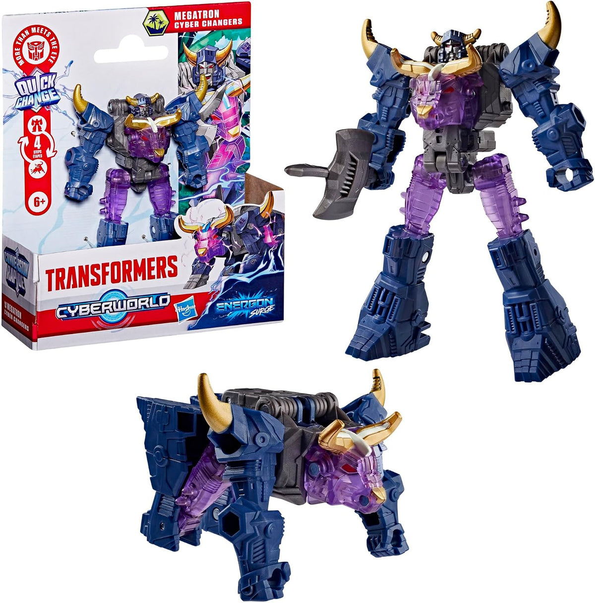 Transformers CYBERWORLD Megatron Cyber Changers Energon Surge 4-Inch Action Figure, Quick Change to Beast Mode - Robot Toys (Kids 6+)