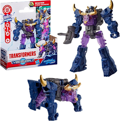 Transformers CYBERWORLD Megatron Cyber Changers Energon Surge 4-Inch Action Figure, Quick Change to Beast Mode - Robot Toys (Kids 6+)