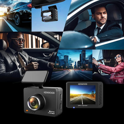 KENWOOD DRV-A310W GPS-paneelkamera, Volle HD-paneelkamera, WDR/HDR-motorkamera met Bluetooth- & Wi-Fi-verbinding, G-sensor, botsingsopsporing, opsionele agterkamera-ondersteuning