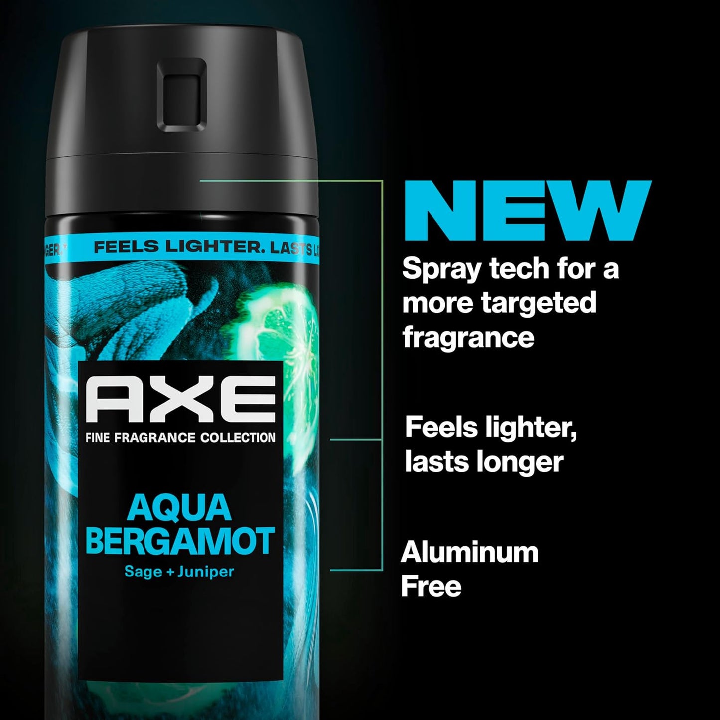 AXE Fine Fragrance Collection Body Spray Aqua Bergamot 72 Hour Freshness Aluminum Free - 2.9 oz (Pack of 3