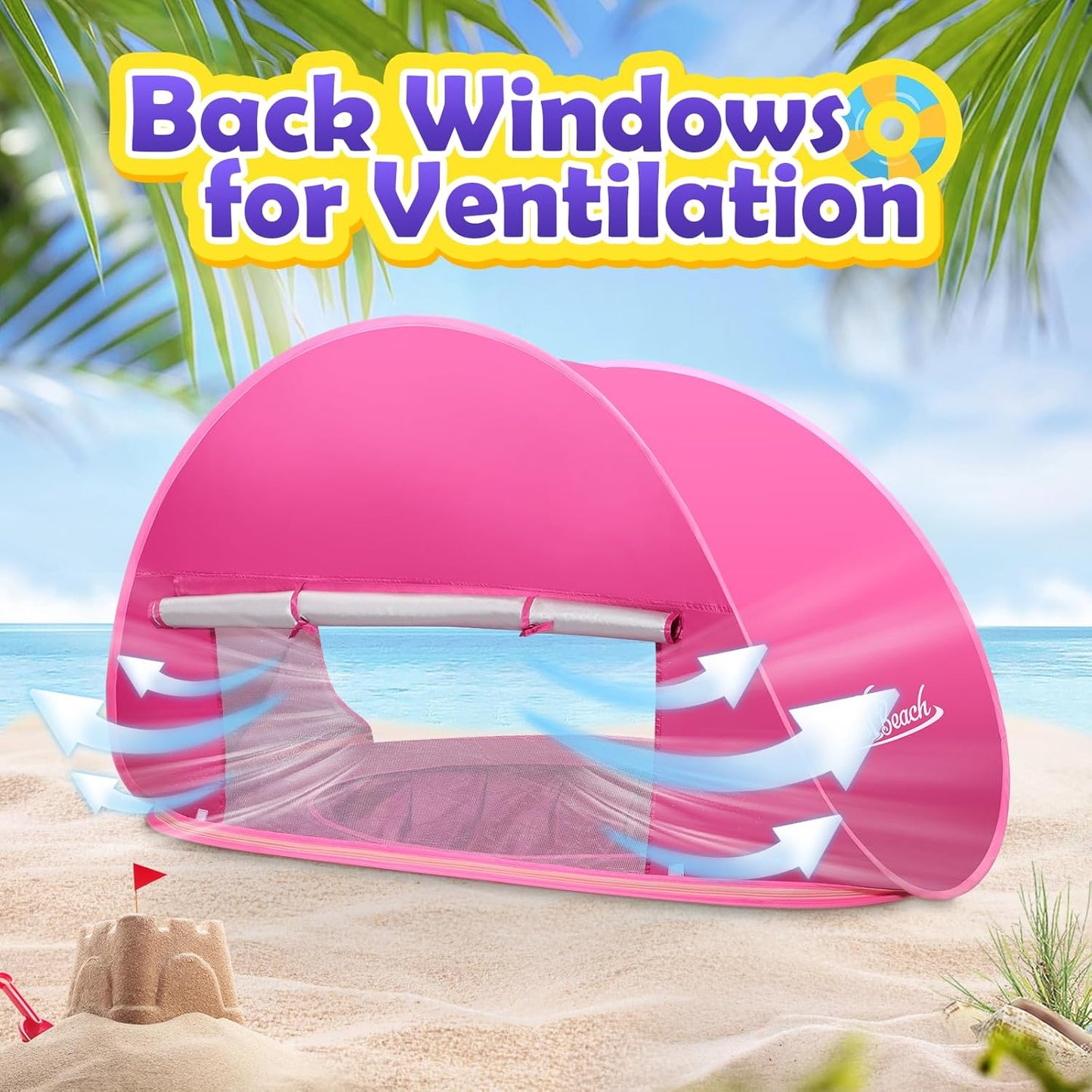 Beach Tent Pop Up Portable Shade Pool UPF50+ UV Protection Sun Shelter for Infant with Easy Set Up Canopy (Pink Beach Tent)