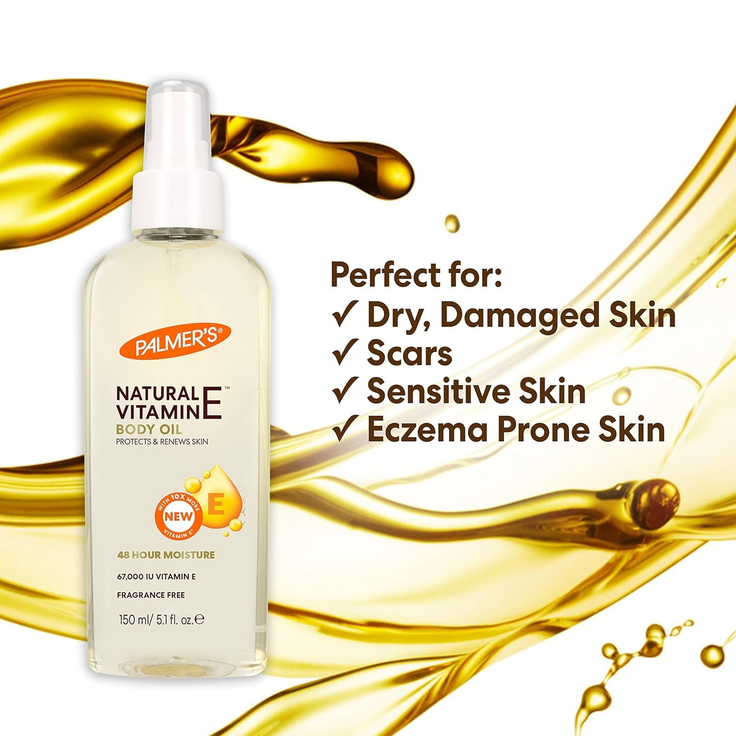 Palmer's Vitamin E Multi-Purpose Body Oil 48 HR Moisture - Fragrance Free - Hypoallergenic -  5.1 Oz