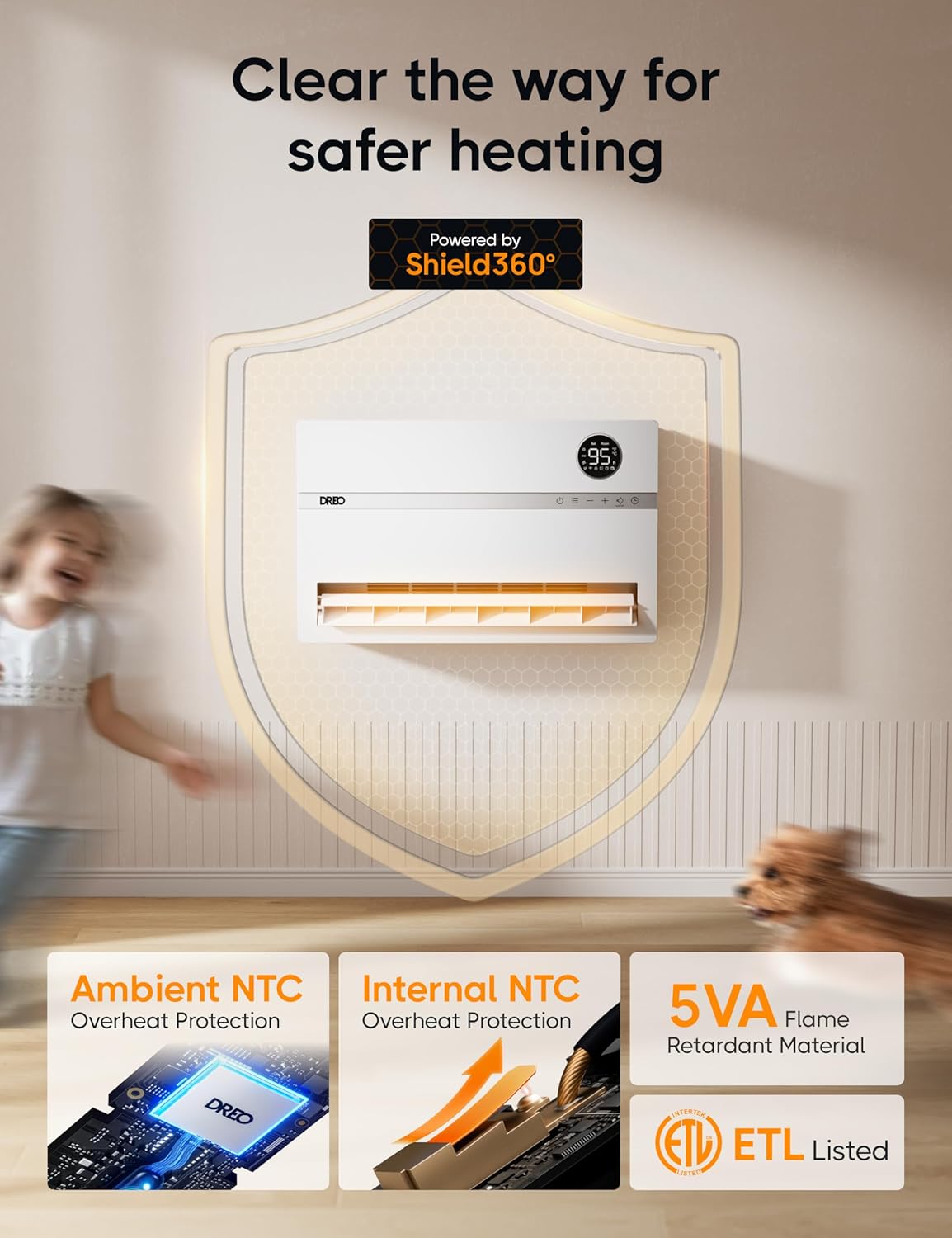 Dreo Slimline Slim Verhitter, Elektriese Ruimteverwarmer 1500W, 120° Vertikale Ossillasie, Verstelbare Termostaat, Afstandsbeheer, 24H-tydhouer Werk met Alexa