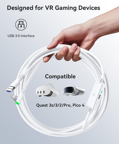 INIU 16ft Premium VR Link Cable with Charging, USB 3.0 Compatible with Meta Quest 3s, Oculus Quest 3/2/Pro, Pico 4, PC VR & Steam VR - Perfect White VR Accessory, Ideal Gift Choice