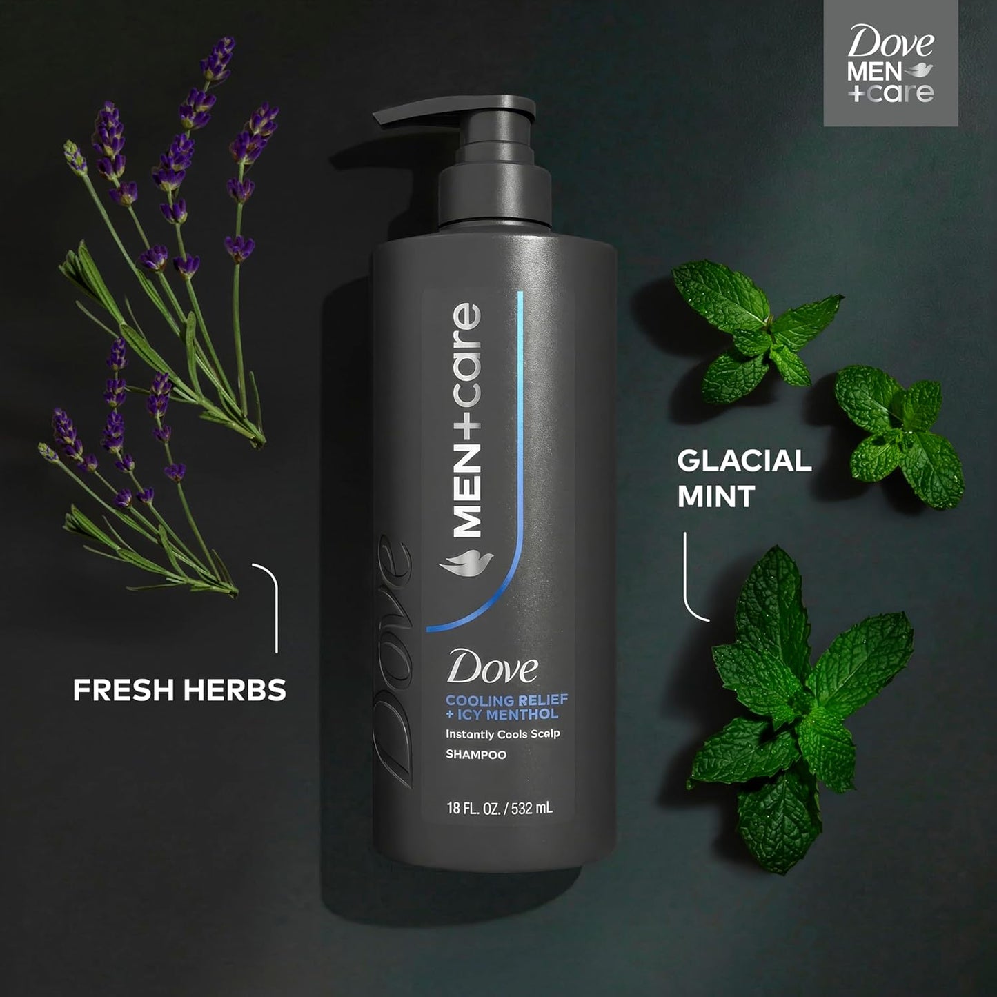 Dove Men+Care Shampoo Cooling Relief for Instantly Cools Scalp, with Icy Menthol, 18 FL OZ (2 CT)