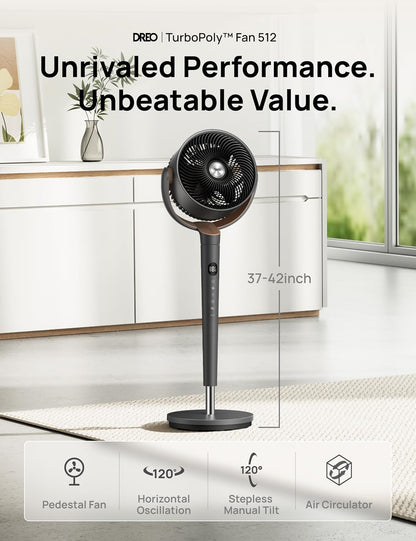 Dreo Waaier 120° Ossillerend, Stil Staander met GS-motor, 9 Spoede, 4 modusse, 37-42" Verstelbare Hoogte, 9H Tydhouer - Grys