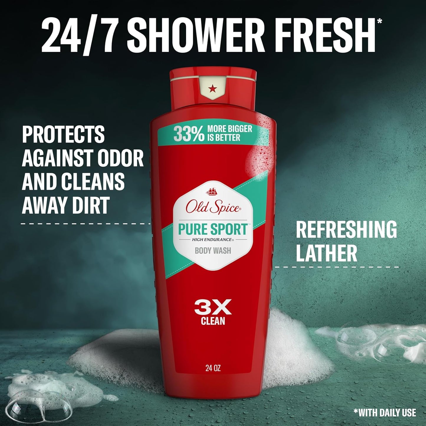 Old Spice Refreshing Body Wash for Men, High Endurance, 3X Defense, 24/7 Shower Fresh - Pure Sport Scent  (Pack of 2)