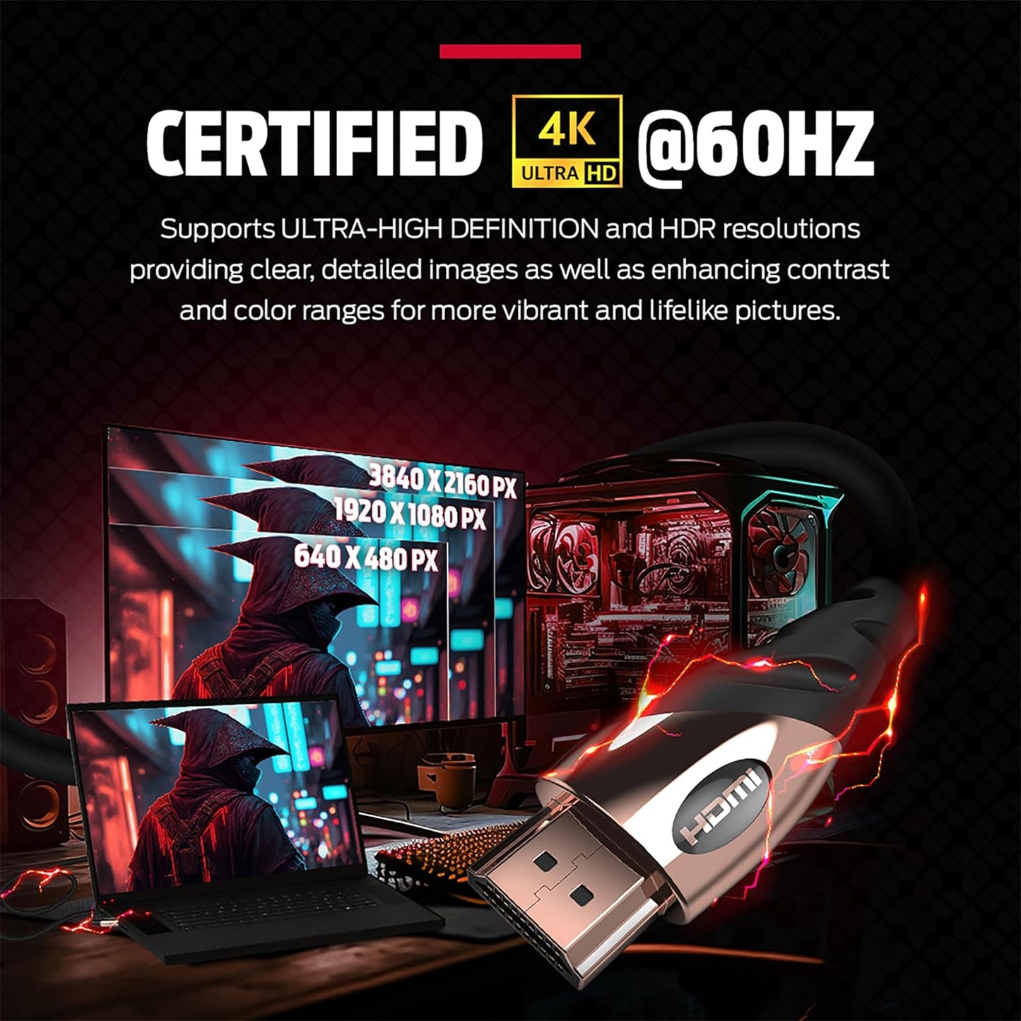 Monster Rosegoud HDMI-kabel 4K Ultra HD — Xbox Series X, PlayStation 5, Nintendo, Apple TV HDMI-kabel — 24K Goue Kontakte, Hoëspoed 21 Gbps, 60/120 Hz, Duraflex-bedekking (1.2m)
