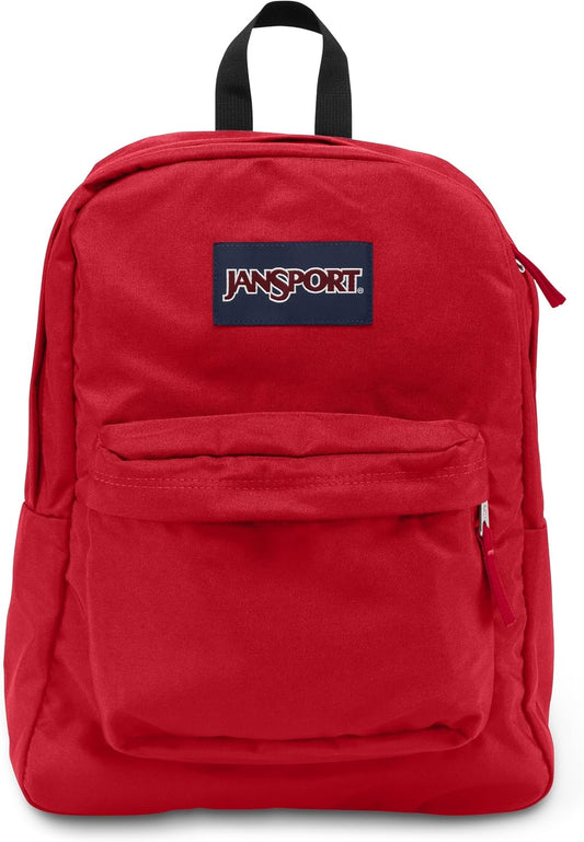 JanSport SuperBreak One Rugsakke - Duursame, Liggewig Boeksak met 1 Hoofkompartement, Voorste Nutsak met Ingeboude Organiseerder - Premium Rugsak, Rooi Band