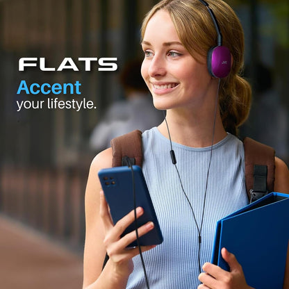 JVC Flats On-Ear Wired Headphones - Flat Foldable Design - 30mm - Violet