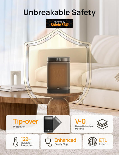 Draagbare Atom Een Ruimteverwarmer met Afstandbeheer, 70°Ossillerend met Digitale Termostaat, 1500W PTC Keramiek, 12u Tydhouer, Stil Veiligheidsverhitting - Swart