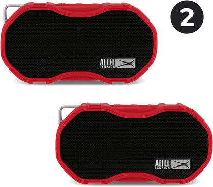 Altec Lansing Baby Boom XL - Waterdigte Bluetooth-luidspreker, Draadlose & Draagbare Luidspreker vir Reis & Buitegebruik, Diep Bas & Harde Klank, 2 Pak, Rooi