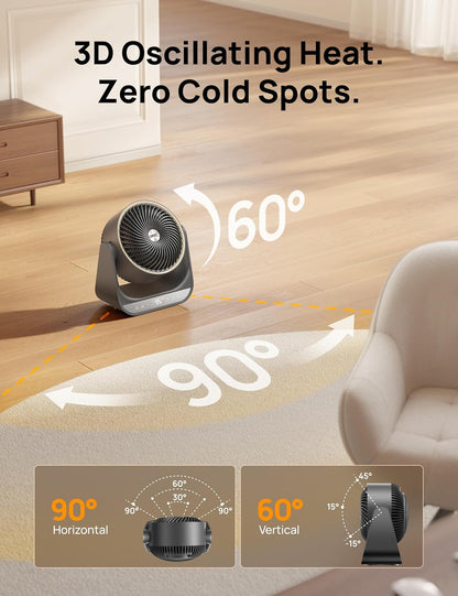 Verwarmer 714, 60° Vertikaal & 90° Horisontaal 3D Ossillerende Verhitting, 12 vt/s Langafstand-sirkuleerder, 3 Hitte- en 3 Waaierverstellings, vir Binnenshuis - Grys