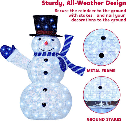 3 STUKE 3D Kersfees Opvoubare Sneeuman Tuinlig 270 Voorafverligte LED Koele Wit Liggie - Blou Serp