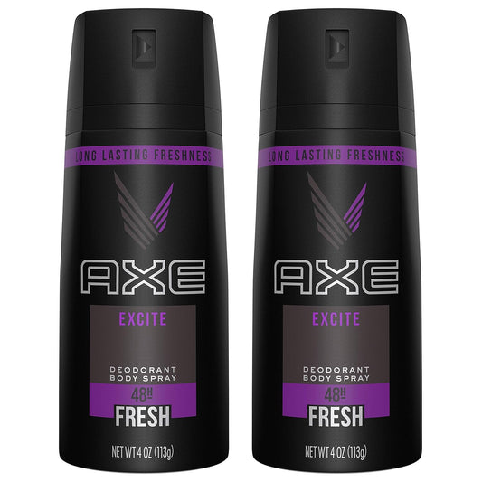AXE Body Spray for Men, Excite All Day Fresh, 4oz (Pack of 2)