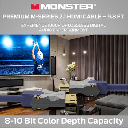 Monster M-Series 3000 Gesertifiseerde Premium 8K Hoëspoed HDMI-kabel - 2.1, 4K 120Hz HDMI-kabel, 48 Gbps - HDMI-kabels vir Apple TV, Roku, Smart TV, Skootrekenaar, Monitor - 9.8 vt