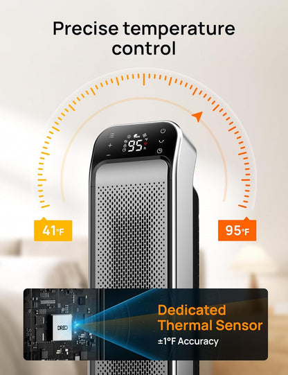 Verwarmer vir Binnenshuis, 25" 11.5vt/s Vinnige Draagbare Verwarmer met Afstandbeheer en Termostaat, 3 Modes vir Binnenshuise Gebruik Groot Vertrek - Silwer