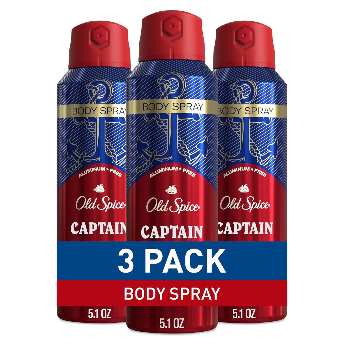 Old Spice Aluminum Free Body Spray for Men, 24/7 Odor Protection, Cologne Quality Scent, Captain w/ Bergamont Scent (Pack of 3)