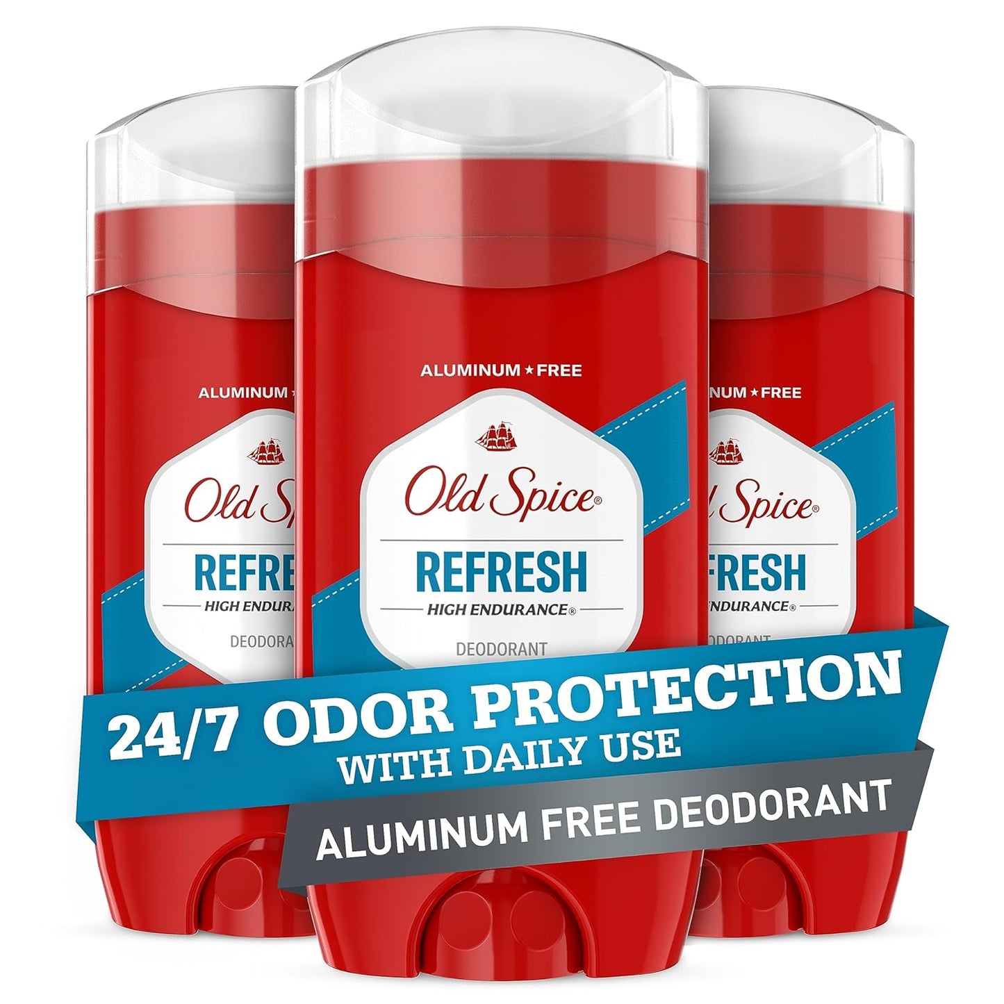 Old Spice Aluminum Free Deodorant For Men, High Endurance, 24/7 Sweat Defense & Odor Protection - Refresh Scent (Pack of 3)