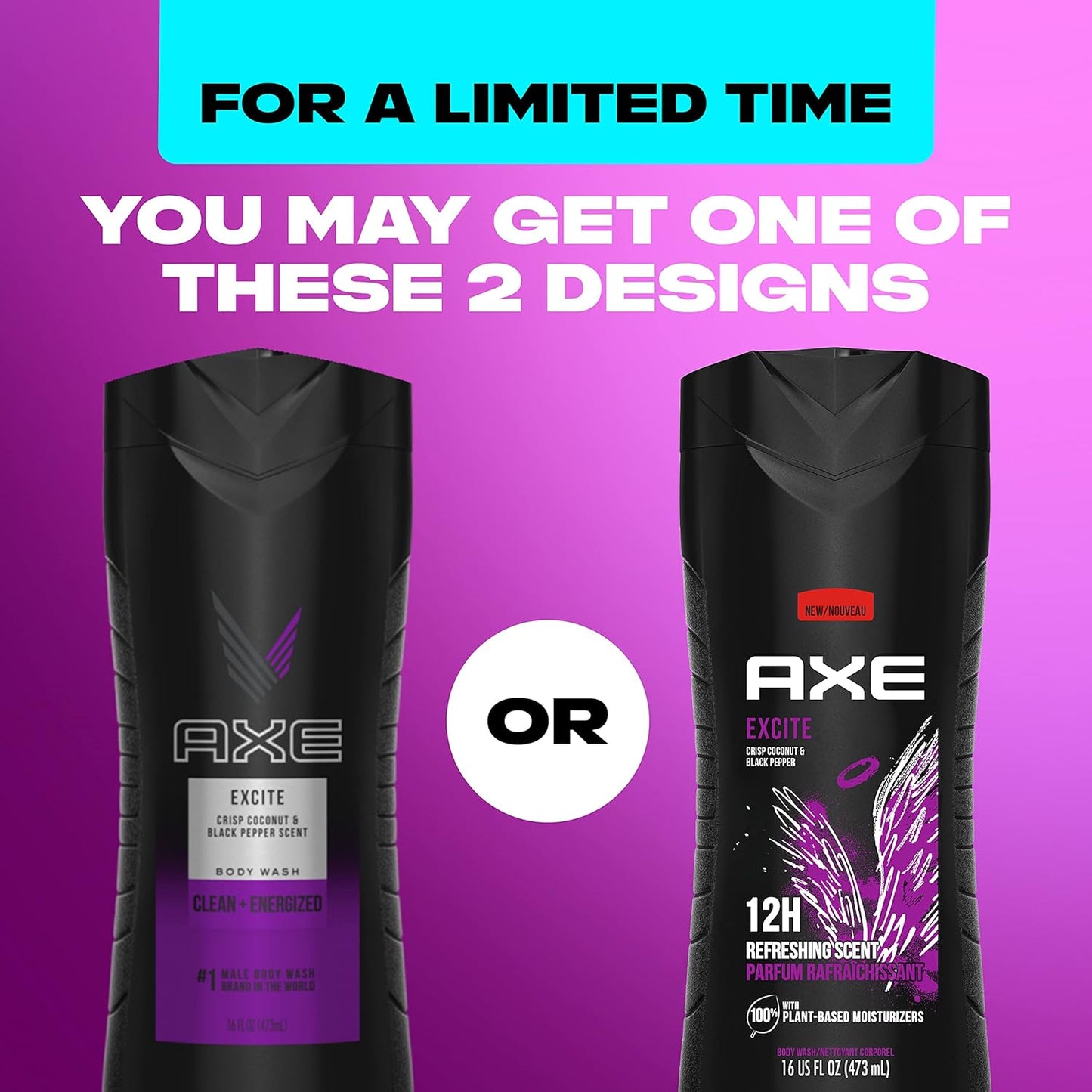 AXE Body Wash 12h Refreshing Scent Excite Crisp Coconut and Black Pepper Men's Body Wash (16 Oz)