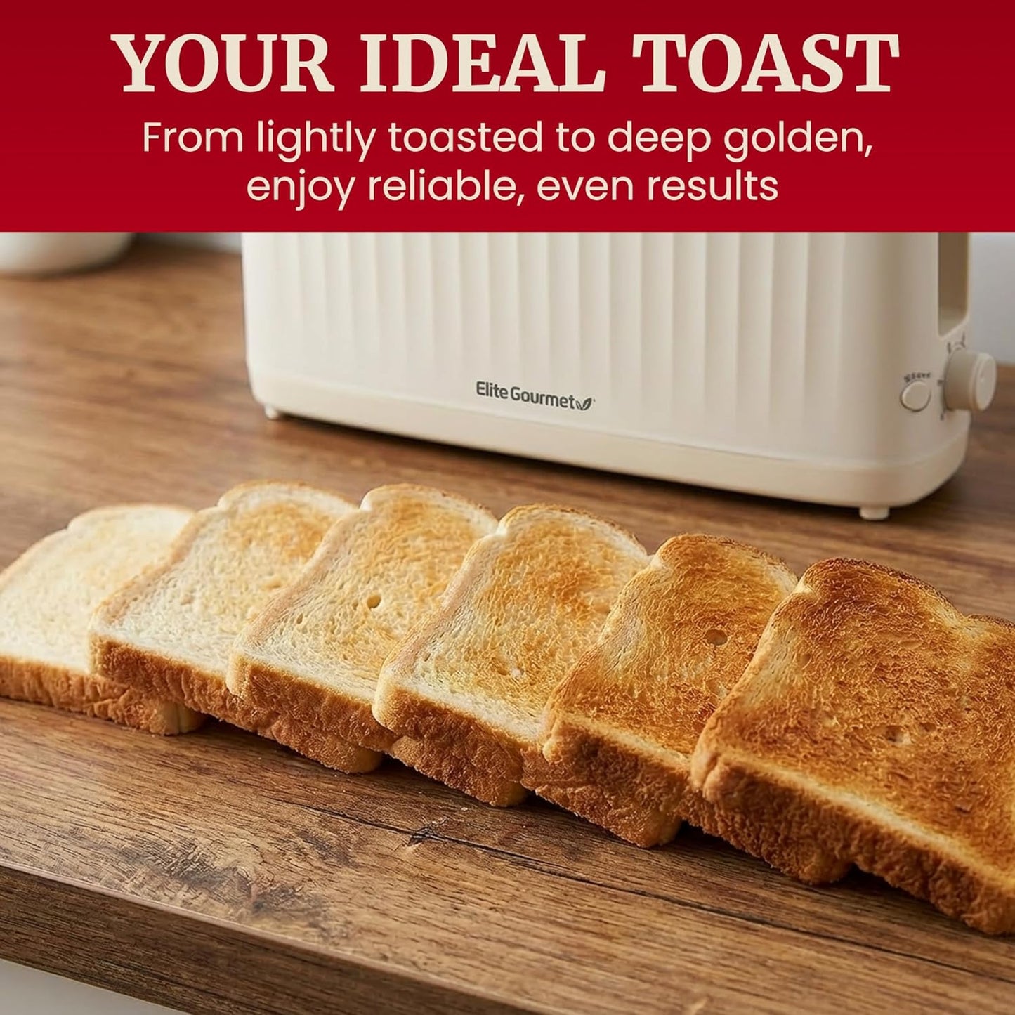 Gourmet Slim Toast 2-Sny Langgleufbroodrooster, Koel-aanraking Liggaam, 6 Roostersterkte-skakerings, Ekstra-wye 3.8 cm Gleuf vir Artisan Brood, Bagels, Wafels & Engelse Muffins – Cremello