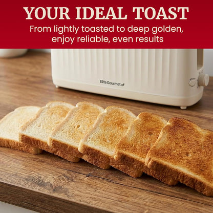 Gourmet Slim Toast 2-Sny Langgleufbroodrooster, Koel-aanraking Liggaam, 6 Roostersterkte-skakerings, Ekstra-wye 3.8 cm Gleuf vir Artisan Brood, Bagels, Wafels & Engelse Muffins – Cremello