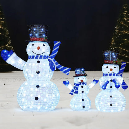 3 STUKE 3D Kersfees Opvoubare Sneeuman Tuinlig 270 Voorafverligte LED Koele Wit Liggie - Blou Serp