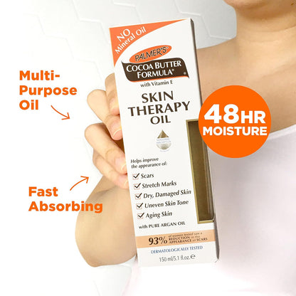 Palmer's Cocoa Butter Formula Skin Moisturizing Body Oil w/ Vitamin E & Pure Argan Oil, Deep Body Moisturizer for Dry, Damaged Skin, Scars or Stretch Marks, 5.1 Fl Oz