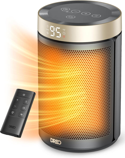 Draagbare Ruimteverwarmer vir Binnenshuise Gebruik m/ Termostaat, Digitale Skerm, 1-12H Tydhouer, Eko-Modus en Waaiermodus, 1500W PTC Keramiek