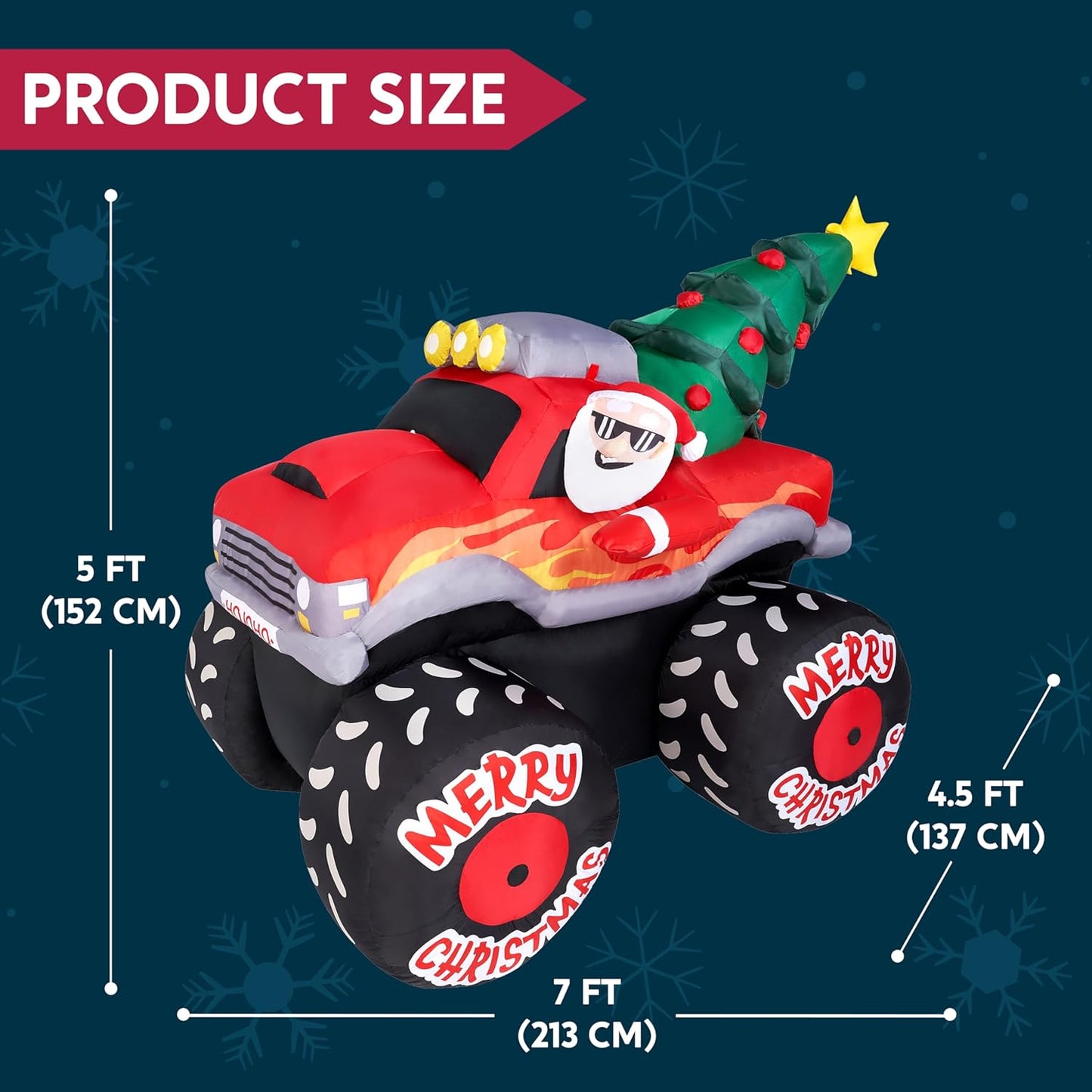 (7FT) Long Christmas Inflatable Santa Driving Truck with Christmas Tree, Blow Up Santa on Truck with Build-in LEDs for Xmas Party Decor Yard Outside Garden Holiday Decoration