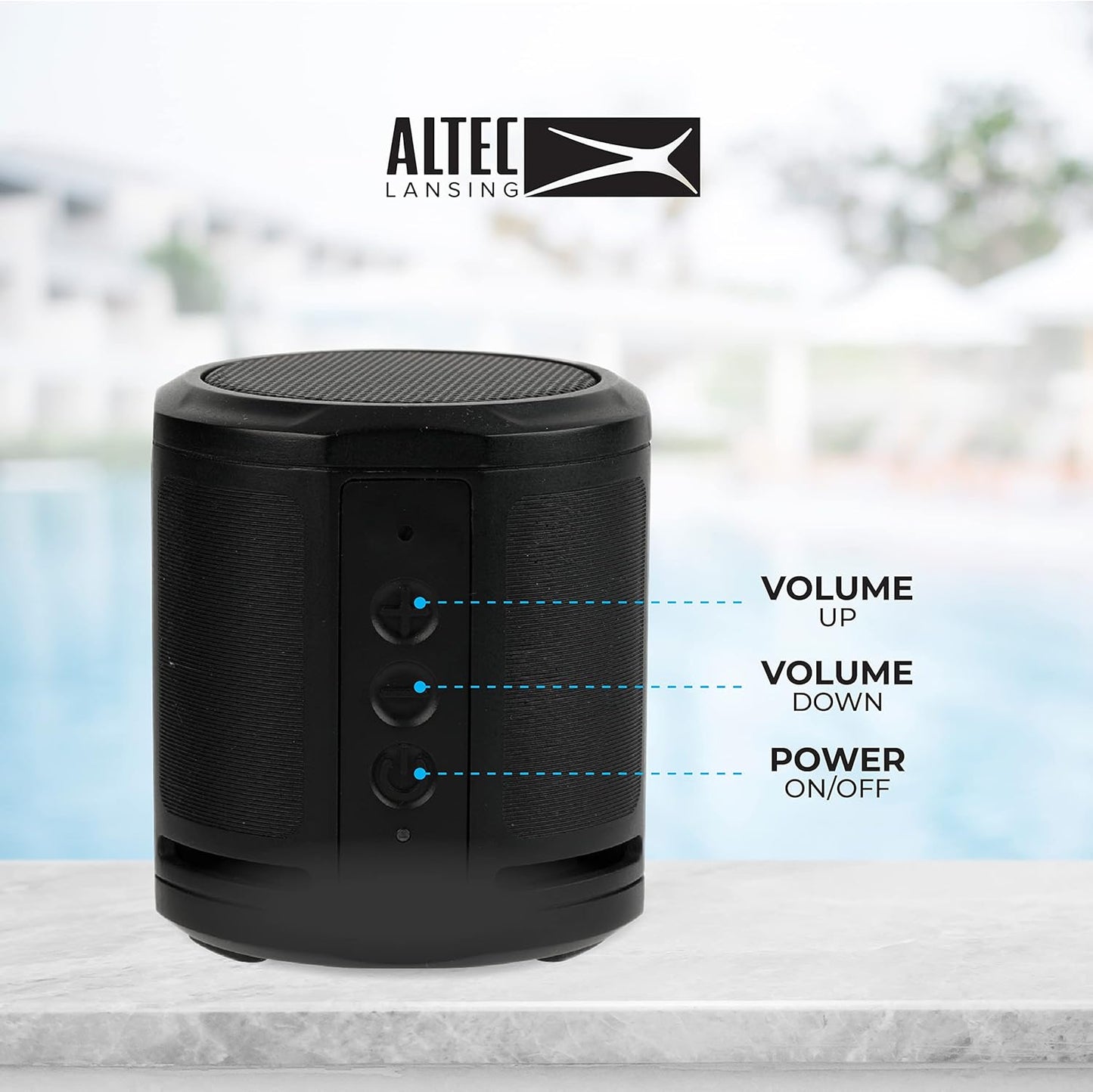 Altec Lansing HydraMicro - Enceinte Bluetooth Étanche, Légère et Portable pour les Voyages et l'Extérieur, Noire