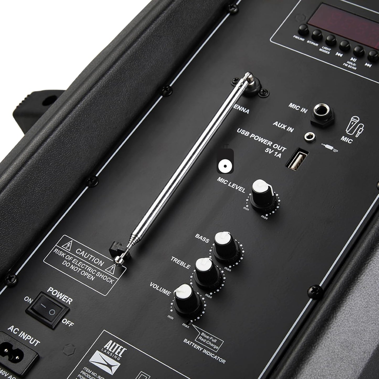 Altec Lansing SoundRover Koordlose Trolley Bluetooth-luidspreker met mikrofoon, Herlaaibare Stelselluidspreker vir Partytjies, Karaoke DJ met LED-ligte en USB-slimfoonlaaier