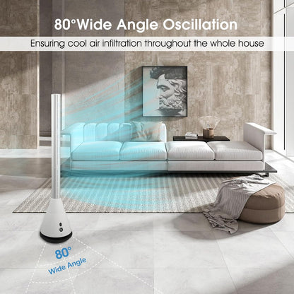 Bladeless Tower Fan w/ Remote 80° Oscillating Air Circulator Fan 9 Speeds 8H Timer Floor Fan