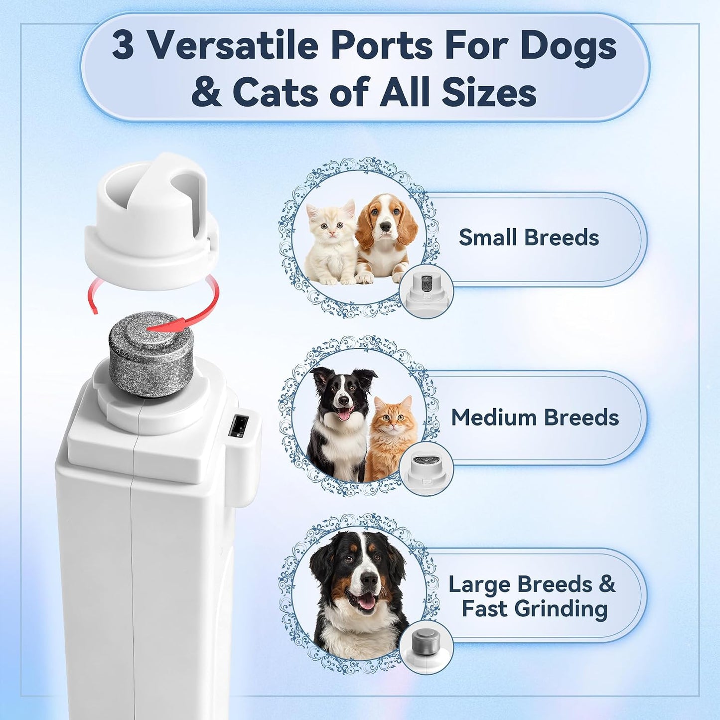 2-in-1 Quiet Electric Pet Nail Clipper Grinder w/ Light for Dogs Cats Dual LED Lights,3-Speed Grinder,Nail Clipping Splash Guard,Type-C Rechargeable - (White)