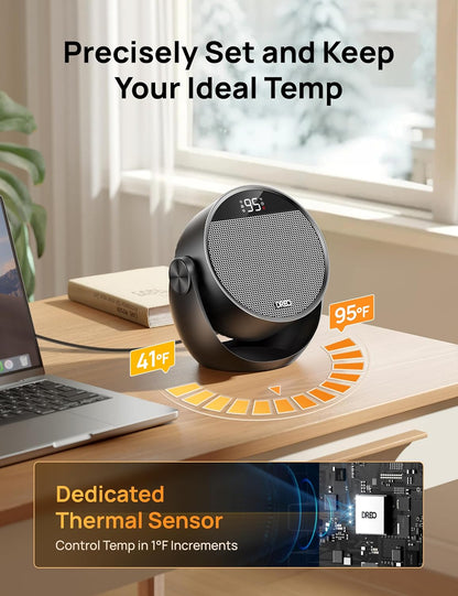 Ruimteverwarmer 1500W, 60° Verstelbare Kanteling, 3.2m/s Draagbare Elektriese Verwarmers vir Binnegebruik m/ Termostaat, 8 Veiligheidsbeskermings, 3 Modusse, Afstandbeheer - Swart