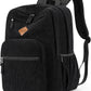 26L Backpack for School, College, and Travel: Corduroy Bookbag with 8 Compartments - Black