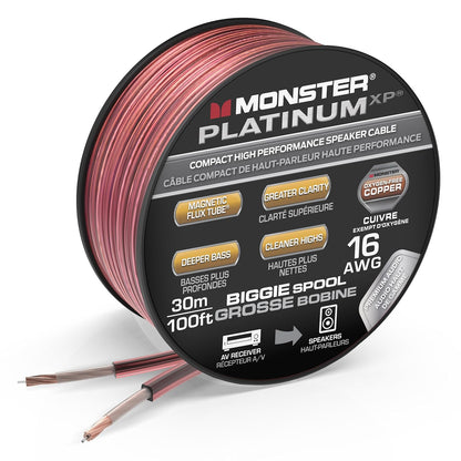 Monster 16 AWG Luidsprekerdraad: Gevorderde Werkverrigting XP Luidsprekerabel 100 VT Spoel met Suurstofvrye Koper (SVK) Oudiodeurkonstruksie – Maklik om Te Strip en Te Installeer Luidsprekerkabels