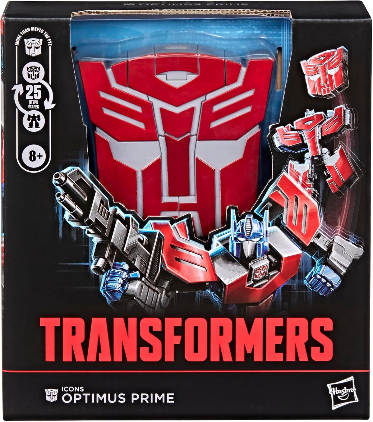 Transformers Icons Optimus Prime 6.75-Inch Voyager Class Action Figure that Converts to Autobot Logo Symbol, Display Stand, Robot Toys for Ages 8+