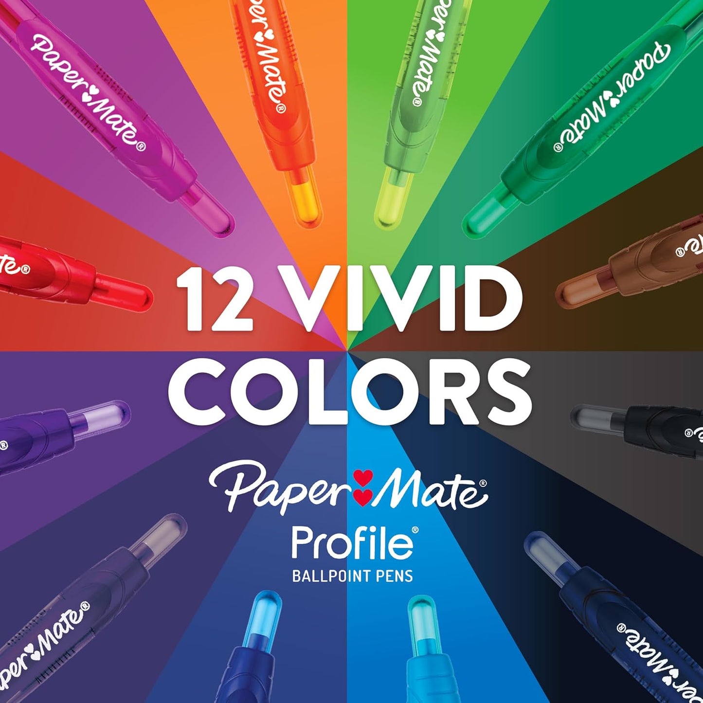 Paper Mate Profile Retractable Ballpoint Pens Bold, 1.4mm, Assorted Colors - (12 Count) - Back to School, Home, Office, Teacher Supplies