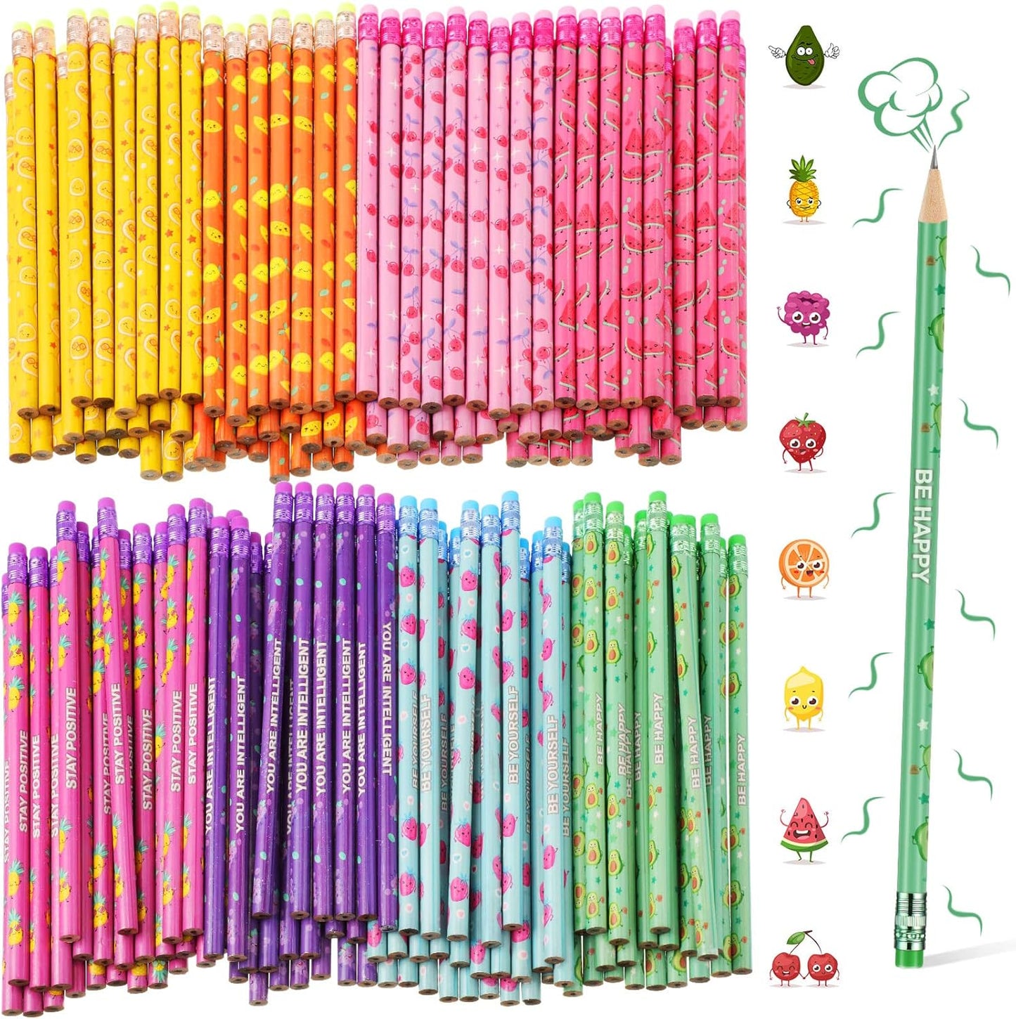 200 Pcs Scented Pencils Bulk for Kids Inspirational Cute Fun Wood Smelly Pencils with Erasers
