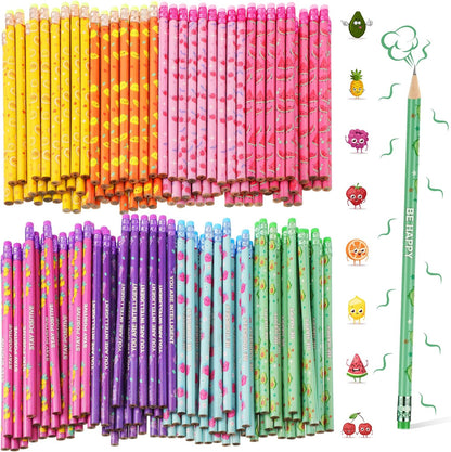 200 Pcs Scented Pencils Bulk for Kids Inspirational Cute Fun Wood Smelly Pencils with Erasers