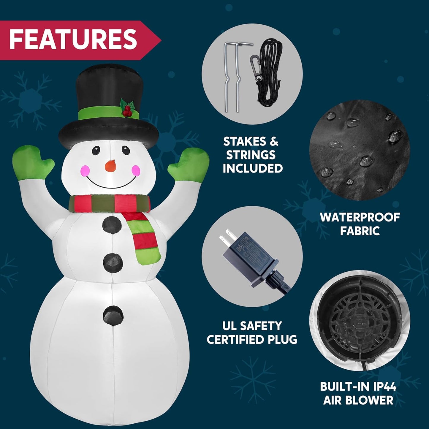(6 FT) Tall Christmas Inflatables Snowman Decorations w/ Built-in LED with Magic Hat Winter Decoration