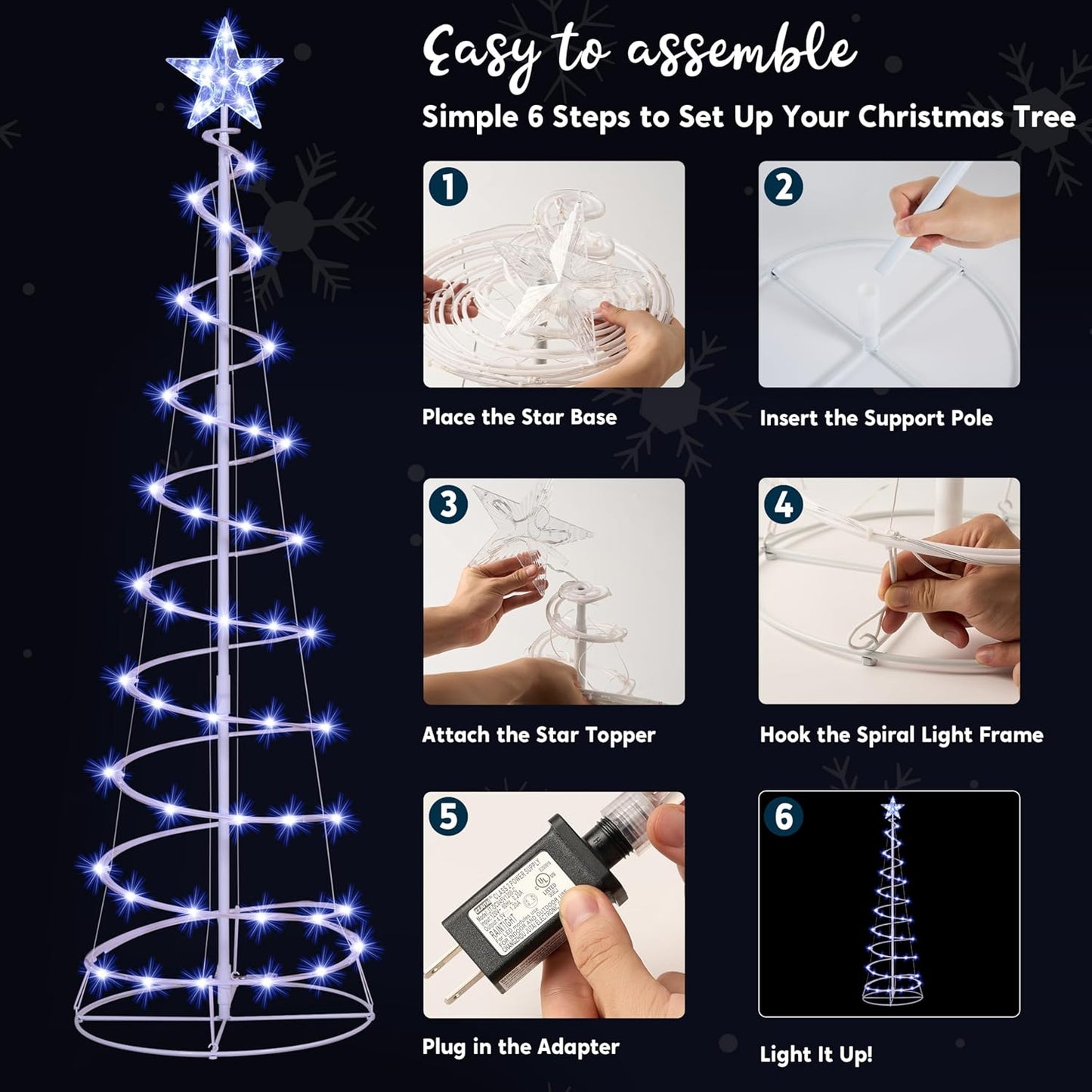 (3Pack) Spiral Christmas Tree Lights, 218 LED Outdoor Lighted Tree with Star Topper & Stakes, Christmas Decorations - Cool White